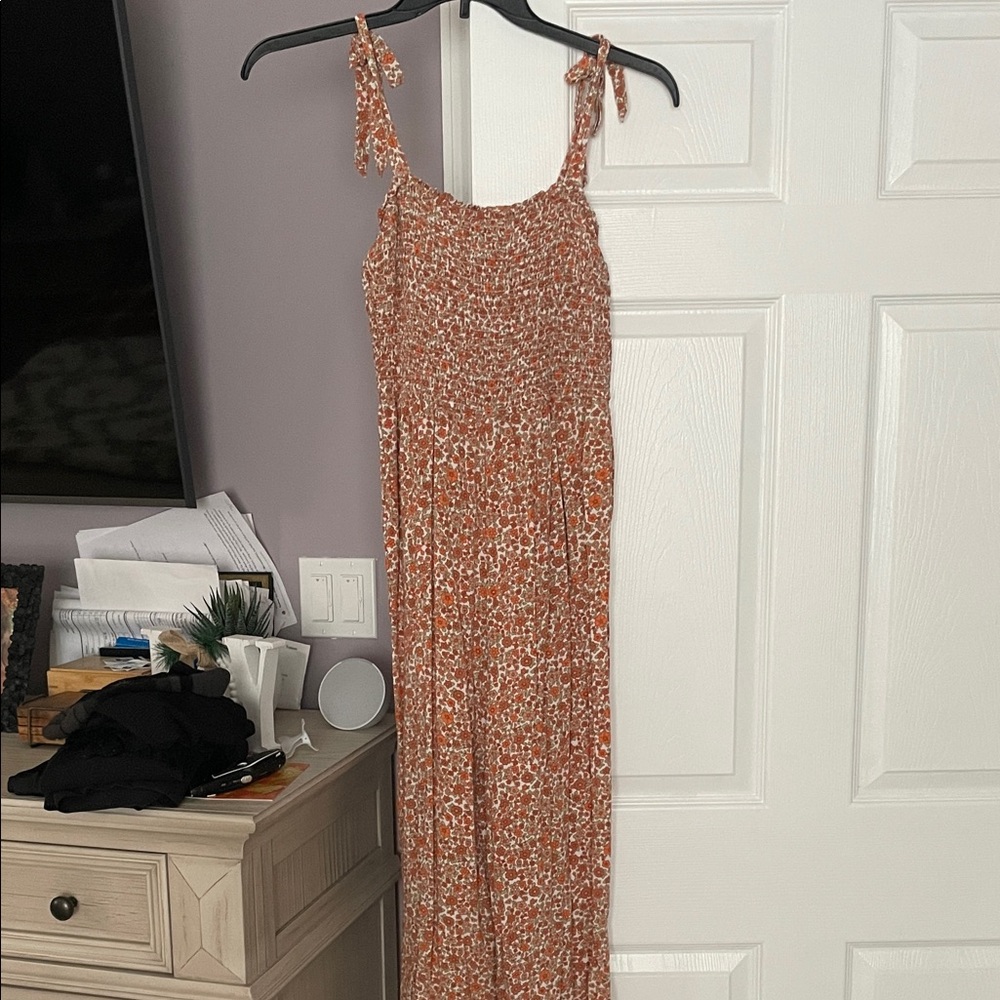 Hollister Rust Floral Jumpsuit with Tie Straps